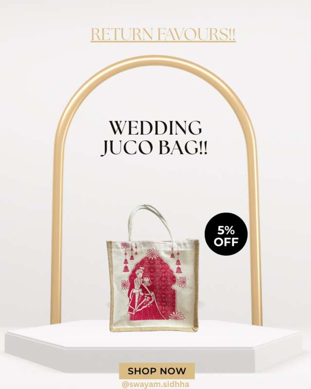 Make your big day unforgettable with our elegant Wedding Juco Bags 🤍✨Perfect for return favours, bridal trousseau gifting & wedding hampers — classy, sustainable, and beautifully designed to impress your guests.💫 Premium quality💫 Custom wedding print💫 Reusable & eco-friendly💫 Now at 5% OFFAdd a royal touch to your celebrations! 👑🛍 Shop now📩 DM to order@swayam.sidhha#weddingfavours #weddinggifts #jucobags #ecofriendlygifting #indianweddin #weddingshopping #returngift #bridalessential