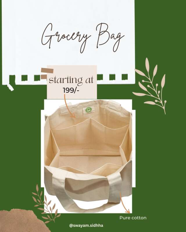 Ditch the plastic, switch to classy 👜Your perfect pure cotton grocery bag —Spacious, sturdy & sustainable 💚Starting at just ₹199/-!#swayamsidhha #ecobags #grocerybags #gogreen #veggies #bag #compartmentbag #tote #foryoupage #trending