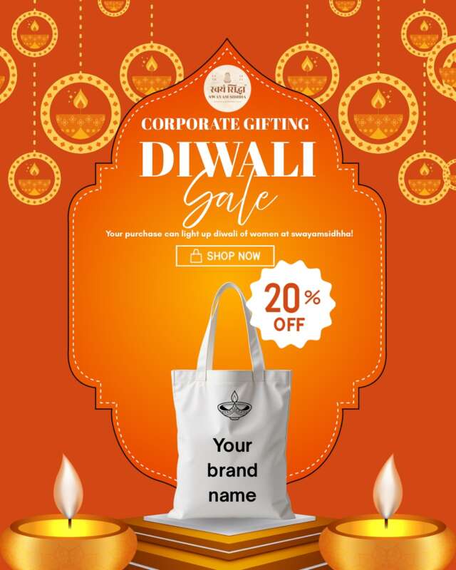 Light up more than just diyas this Diwali!🪔Your purchase supports women at Swayam Siddha💪🎉Get 20% OFF on our eco-friendly festive gift bags -perfect for corporate gifting!#diwaligifting #corporategifting #diwali #gift #customisedgifts #supportwomen #swayamsidhha