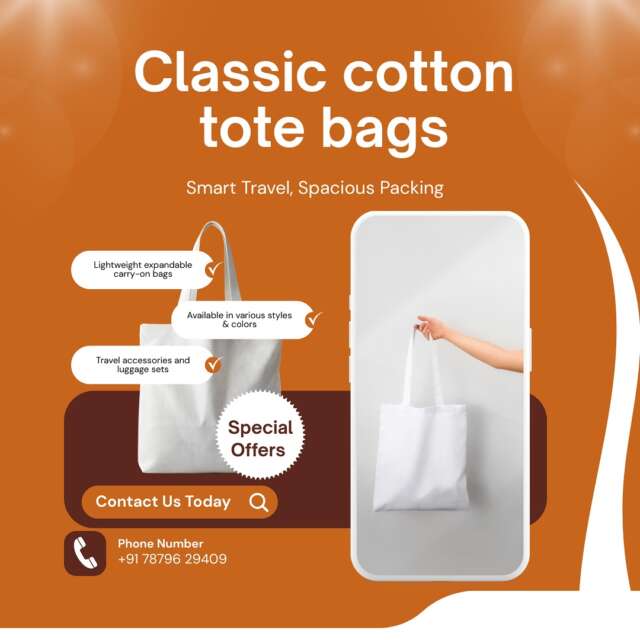 ✨ Travel smart & pack in style! ✨Discover our Classic Cotton Tote Bags – perfect for on-the-go adventures and everyday use.👜 Lightweight & expandable🎨 Stylish & colorful options🧳 Travel accessories📞 Contact us now at +91 78796 29409 for special offers!#totebag #travelsmart #ecofriendly #cottontotebag #travelessentials #bags #tote #trendingnow #swayamsiddha #viral